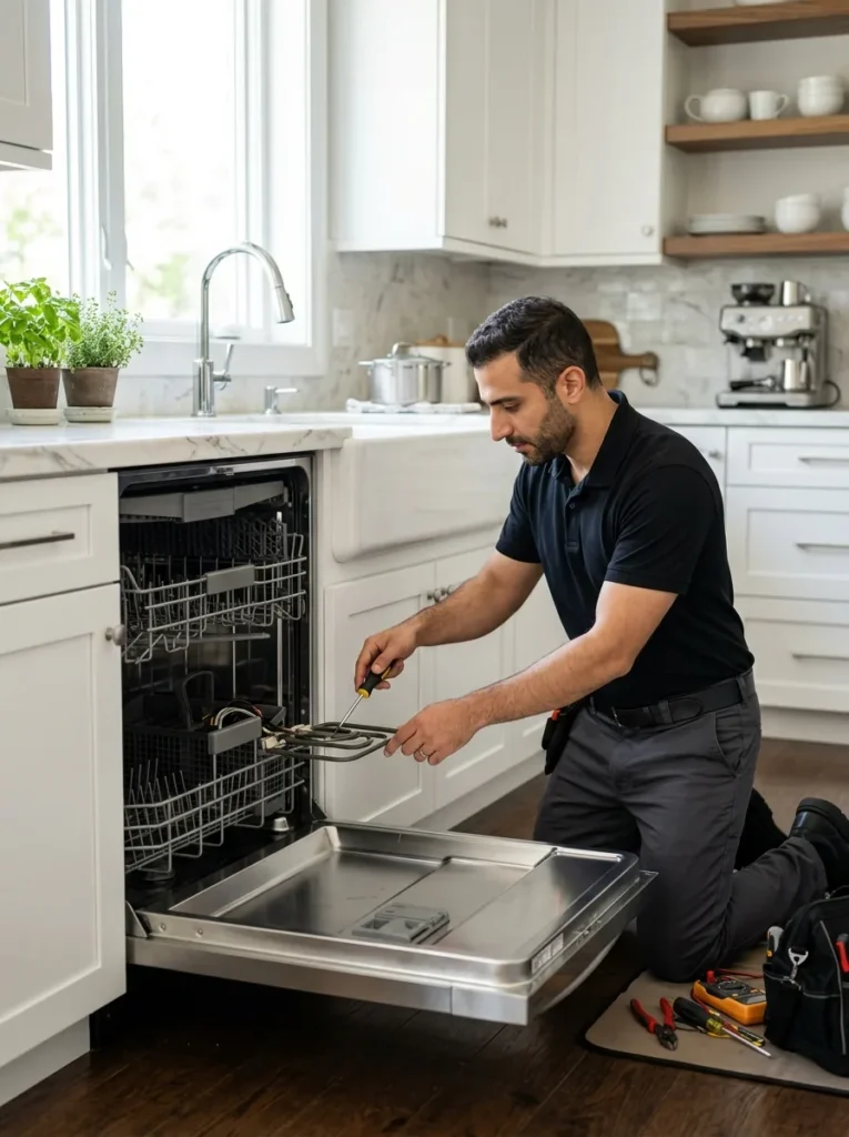 Expert Technician Repairing Dishwasher in Dubai